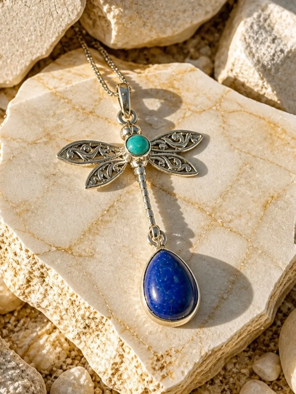 Turquoise & Lapis Dragonfly Necklace